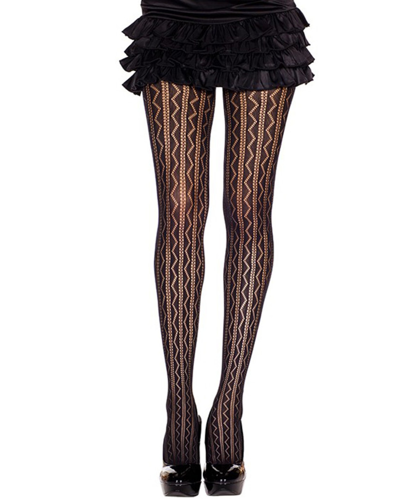 Collant nylon fantaisie noir mi-saison ajouré géométrique 